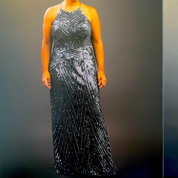 Aida Mattox Sequin Evening Gown, Silk Chiffon Overlay, 6 - Picture 3 of 10